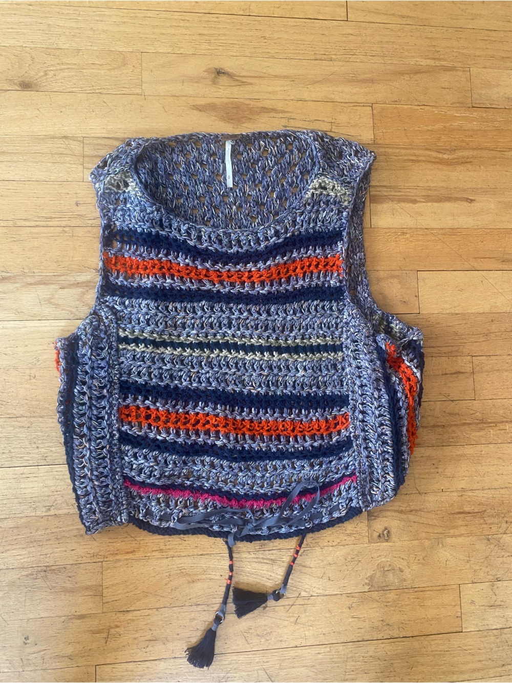 Free people step outside striped crochet sweater. Wide neckline. Size S/P